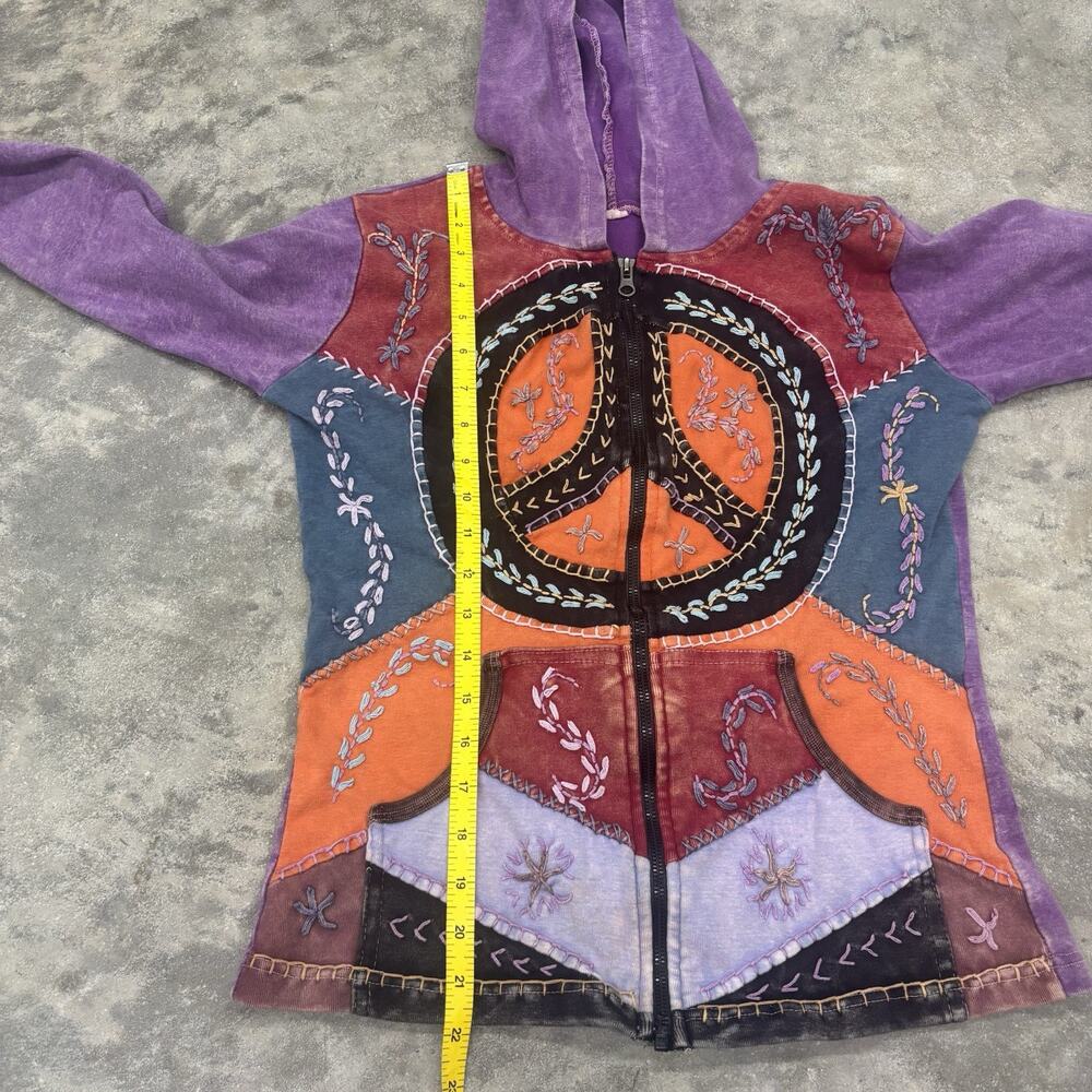 Vintage Kathmandu Imports Peace Patchwork Zip Up Hoodie Jacket Multicolor Hippie - Picture 7 of 7